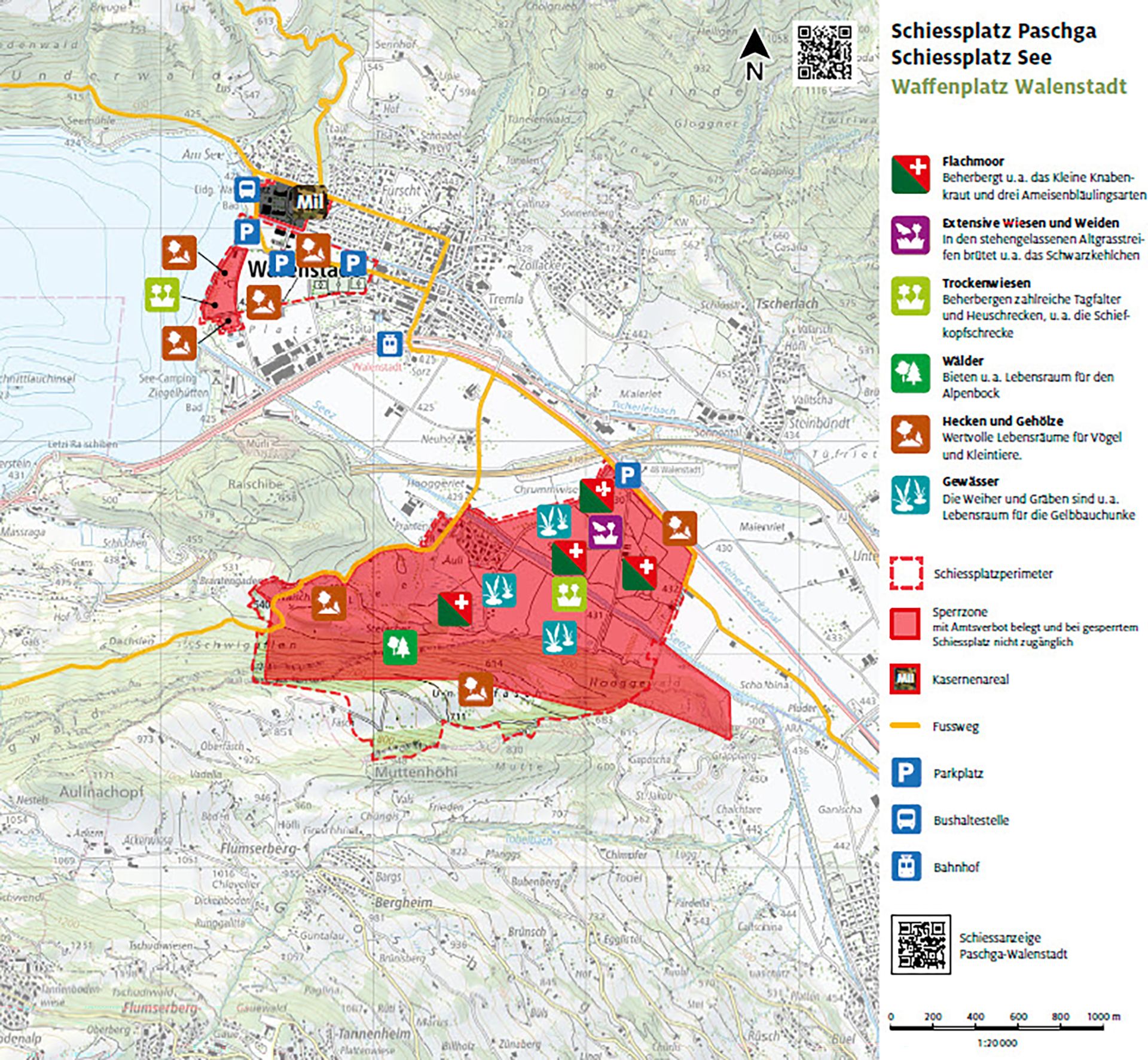 Naturschutzgebiet Walenstadt, Schiessplätze Paschga und See