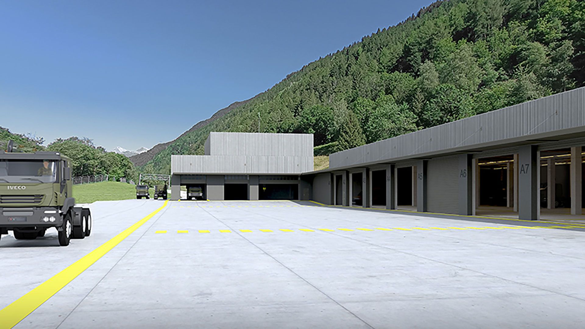 Werkstattgebäude und Fahrzeughalle in Quinto (Visualisierung)